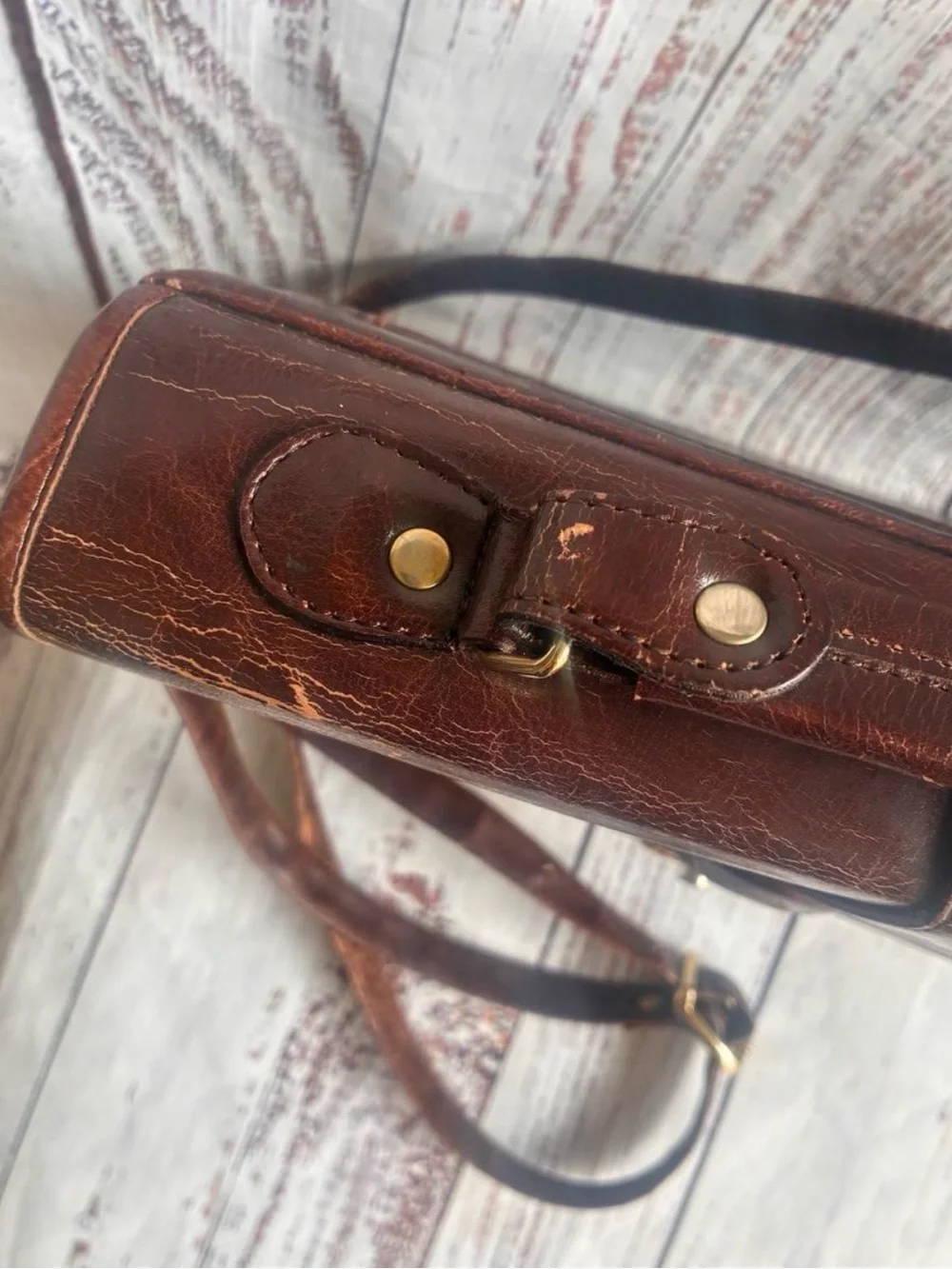 MODA Italian Vintage Brown Leather Crossbody Satchel